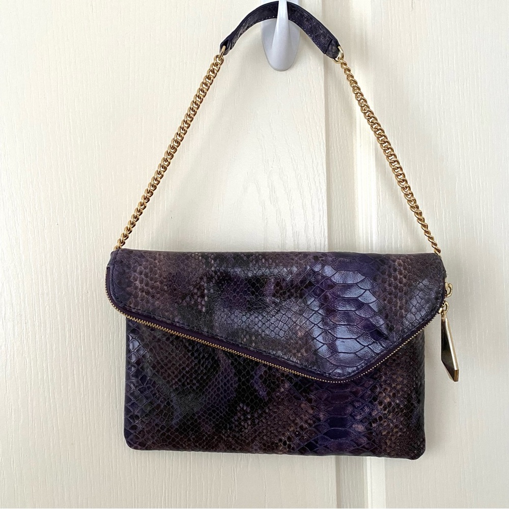 Henri Bendel Vintage Purple Snake Prink Leather Envelope Clutch Shoulder Bag